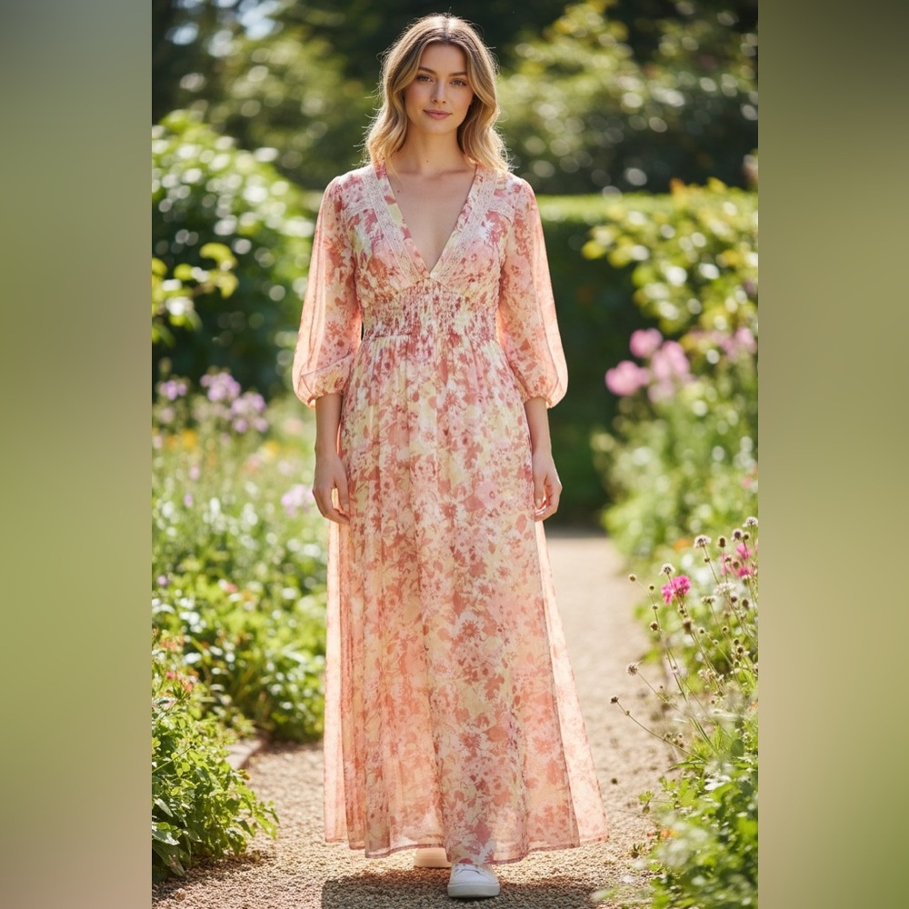 ☀️Floral Pink Maxi Dress. Size Small